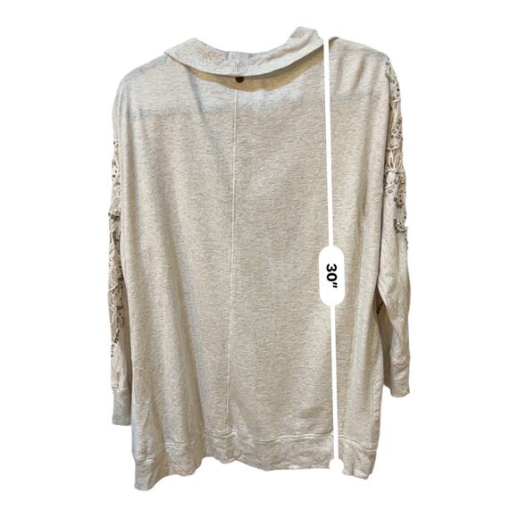 Soft Surroundings Beige Open Front 100% Cotton Lace Beaded Cardigan Size Medium - Picture 3 of 7